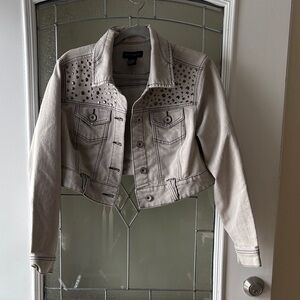 Ashley Stewart Light Gray Studded Jean Jacket